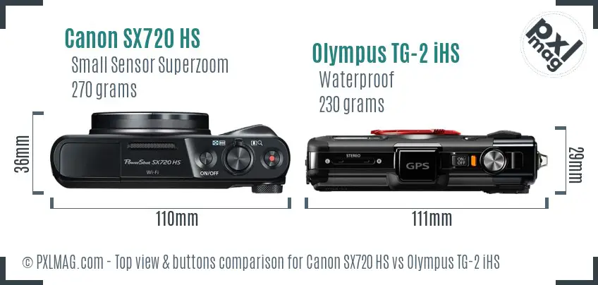 Canon SX720 HS vs Olympus TG-2 iHS top view buttons comparison