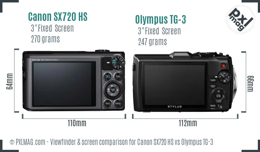 Canon SX720 HS vs Olympus TG-3 Screen and Viewfinder comparison