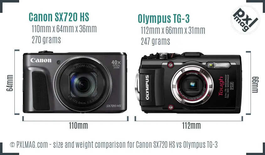 Canon SX720 HS vs Olympus TG-3 size comparison