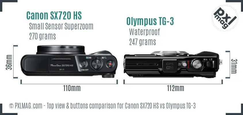Canon SX720 HS vs Olympus TG-3 top view buttons comparison