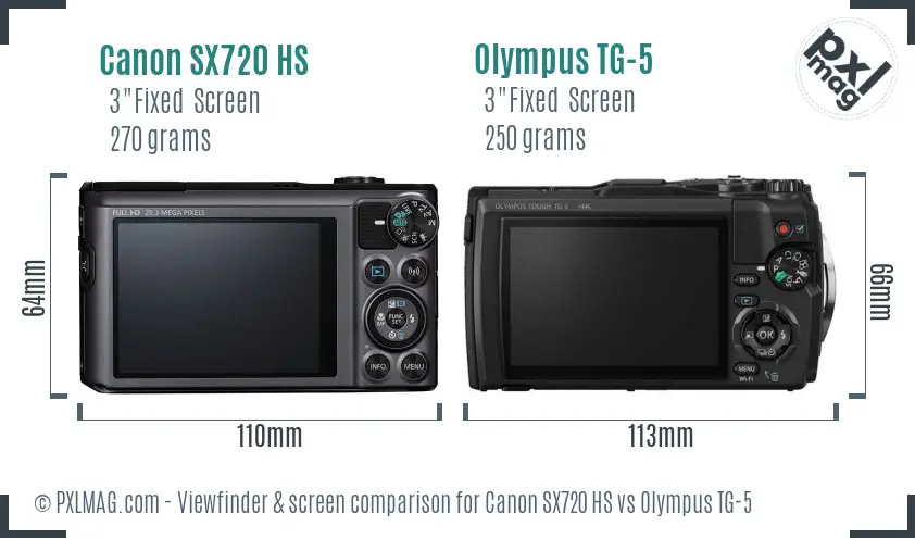 Canon SX720 HS vs Olympus TG-5 Screen and Viewfinder comparison