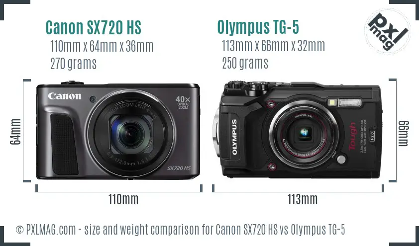 Canon SX720 HS vs Olympus TG-5 size comparison