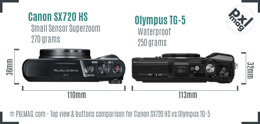 Canon SX720 HS vs Olympus TG-5 top view buttons comparison