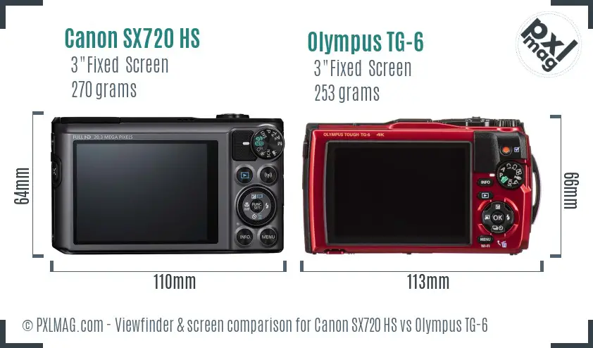 Canon SX720 HS vs Olympus TG-6 Screen and Viewfinder comparison