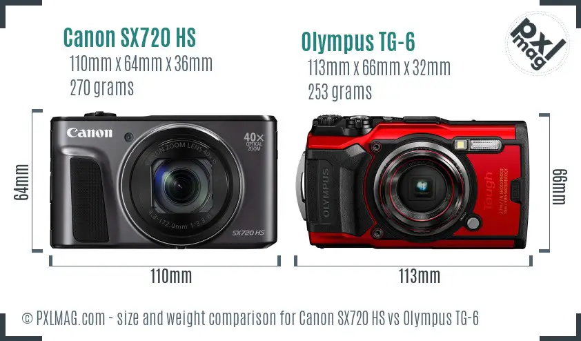 Canon SX720 HS vs Olympus TG-6 size comparison