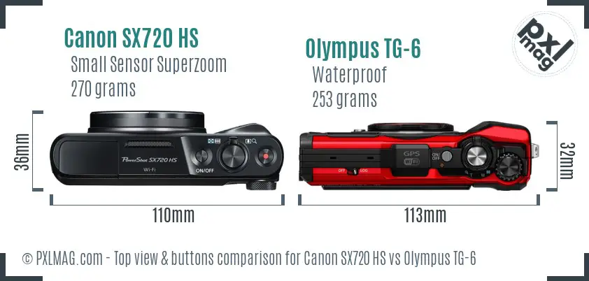 Canon SX720 HS vs Olympus TG-6 top view buttons comparison