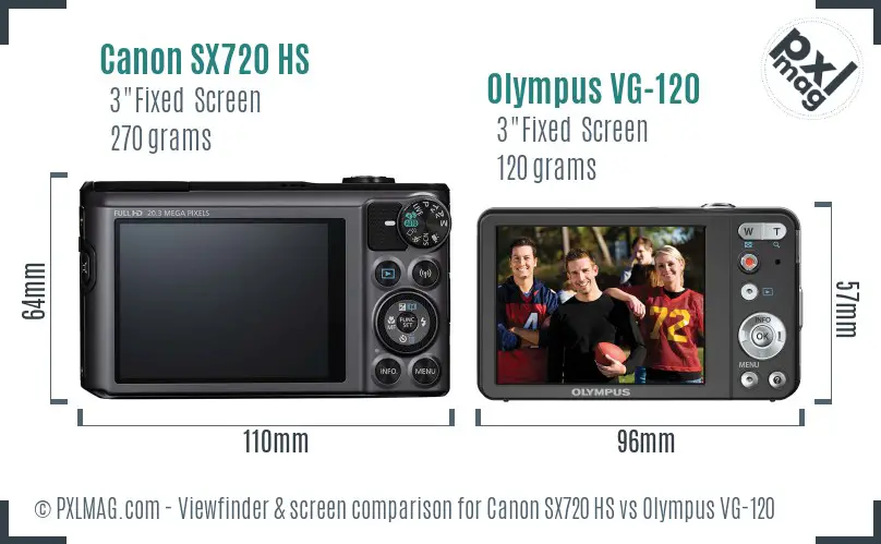 Canon SX720 HS vs Olympus VG-120 Screen and Viewfinder comparison