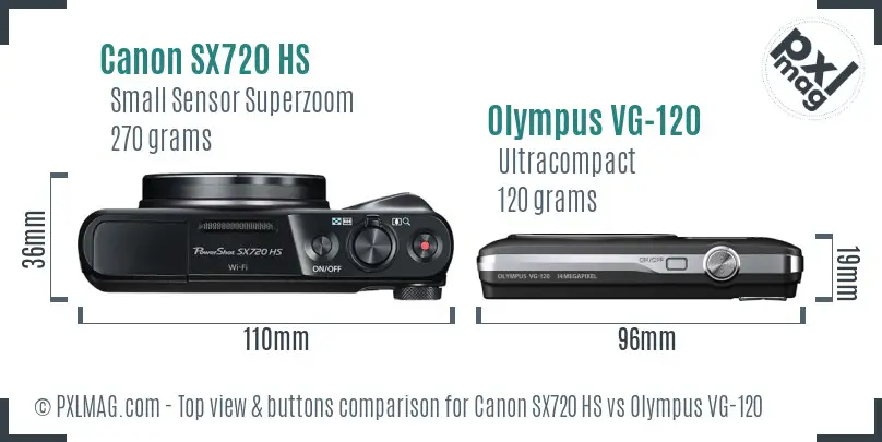 Canon SX720 HS vs Olympus VG-120 top view buttons comparison