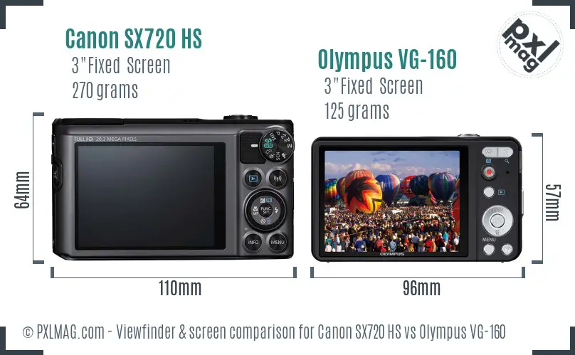 Canon SX720 HS vs Olympus VG-160 Screen and Viewfinder comparison