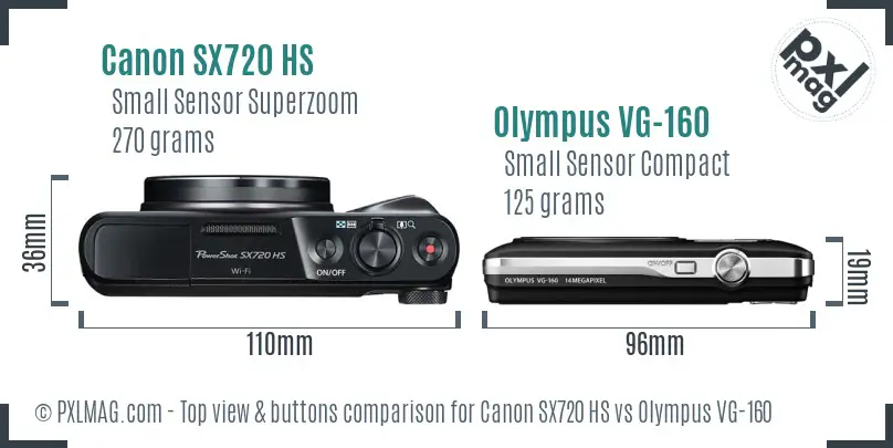 Canon SX720 HS vs Olympus VG-160 top view buttons comparison