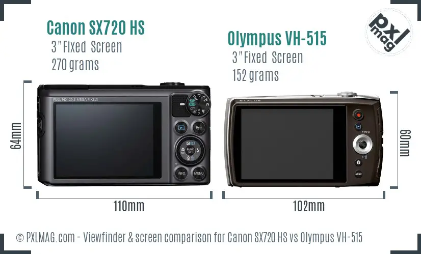 Canon SX720 HS vs Olympus VH-515 Screen and Viewfinder comparison