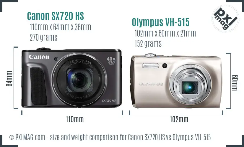 Canon SX720 HS vs Olympus VH-515 size comparison