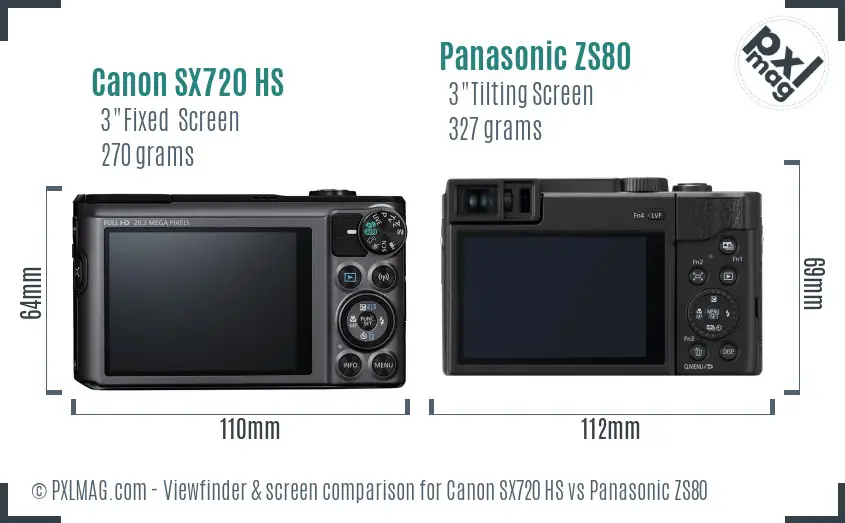 Canon SX720 HS vs Panasonic ZS80 Screen and Viewfinder comparison