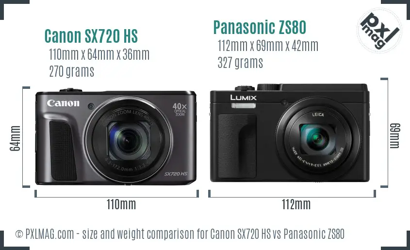 Canon SX720 HS vs Panasonic ZS80 size comparison