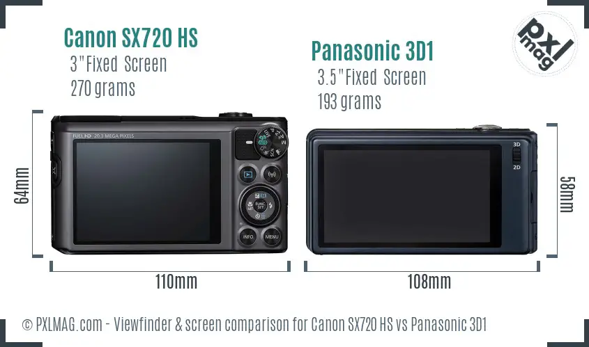 Canon SX720 HS vs Panasonic 3D1 Screen and Viewfinder comparison