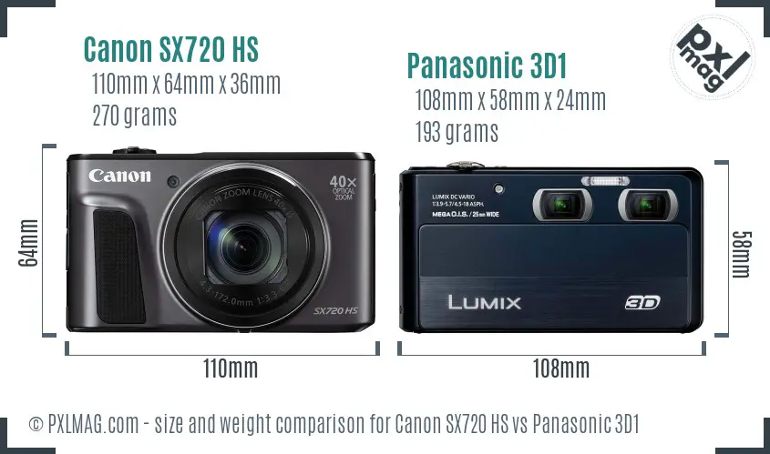 Canon SX720 HS vs Panasonic 3D1 size comparison