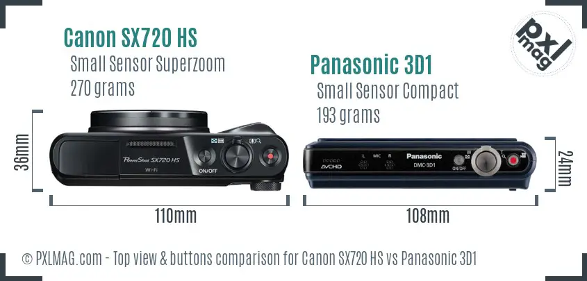 Canon SX720 HS vs Panasonic 3D1 top view buttons comparison