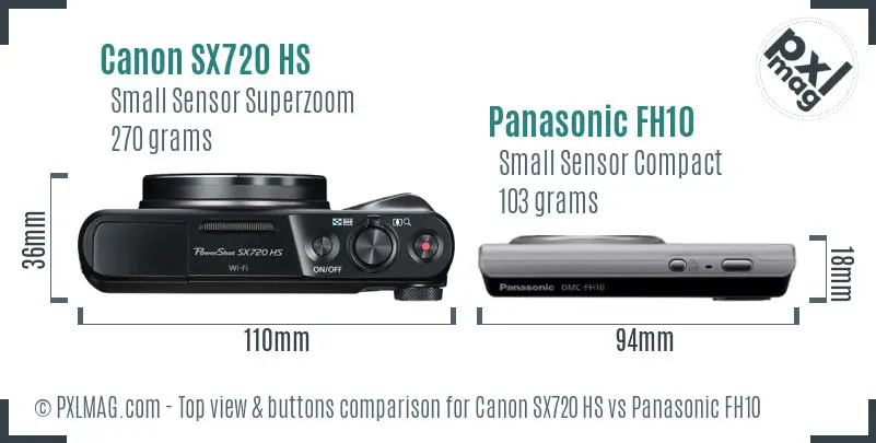 Canon SX720 HS vs Panasonic FH10 top view buttons comparison