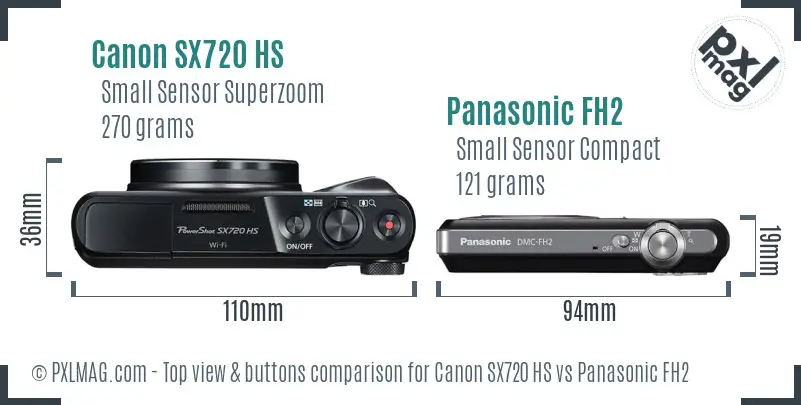 Canon SX720 HS vs Panasonic FH2 top view buttons comparison Canon SX720 HS vs Panasonic FH2 top view buttons comparison