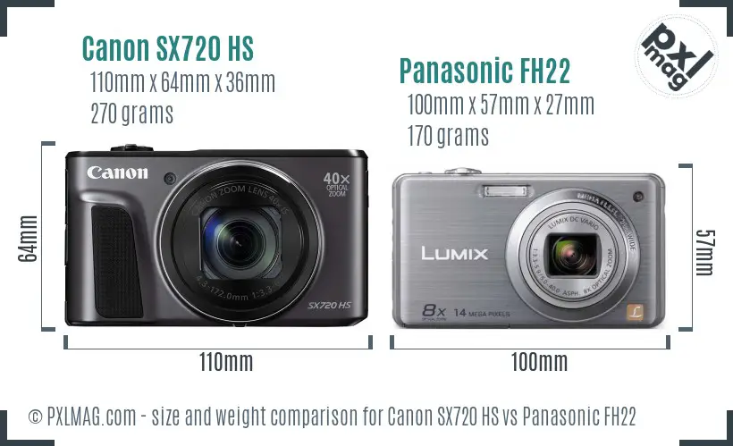 Canon SX720 HS vs Panasonic FH22 size comparison