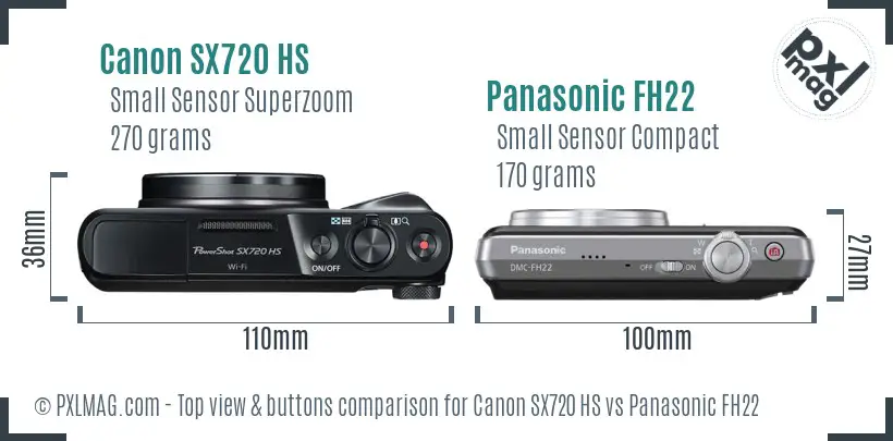 Canon SX720 HS vs Panasonic FH22 top view buttons comparison