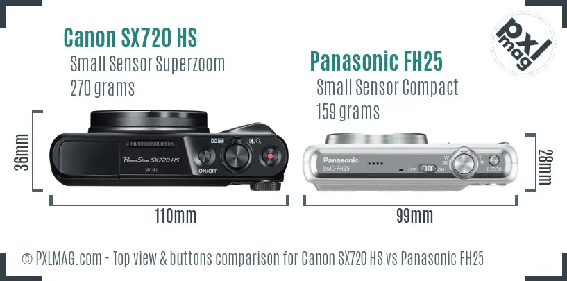 Canon SX720 HS vs Panasonic FH25 top view buttons comparison