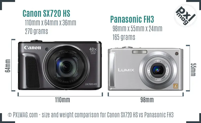 Canon SX720 HS vs Panasonic FH3 size comparison Canon SX720 HS vs Panasonic FH3 size comparison