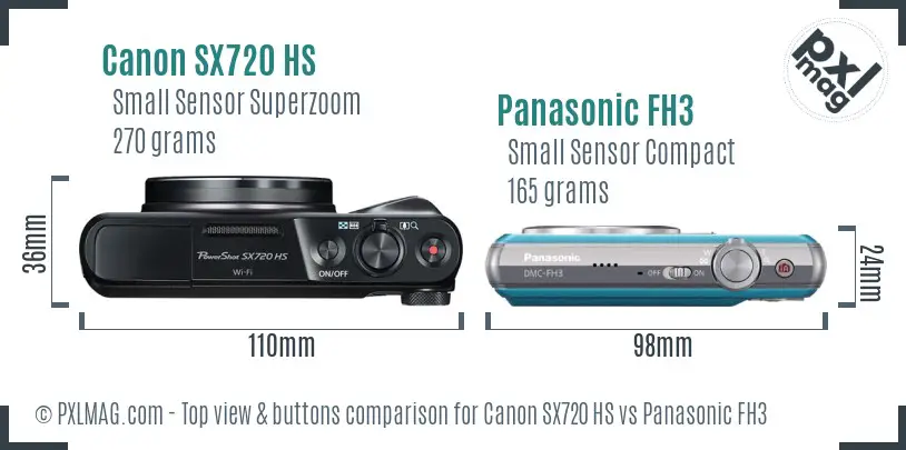 Canon SX720 HS vs Panasonic FH3 top view buttons comparison Canon SX720 HS vs Panasonic FH3 top view buttons comparison