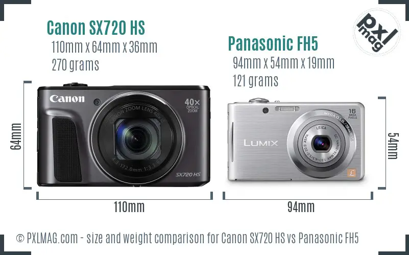 Canon SX720 HS vs Panasonic FH5 size comparison