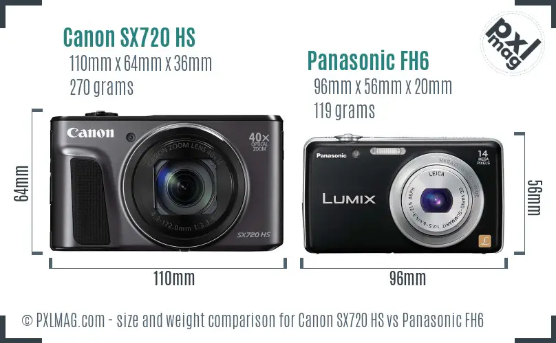 Canon SX720 HS vs Panasonic FH6 size comparison