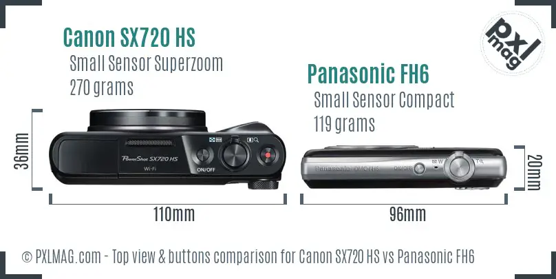 Canon SX720 HS vs Panasonic FH6 top view buttons comparison