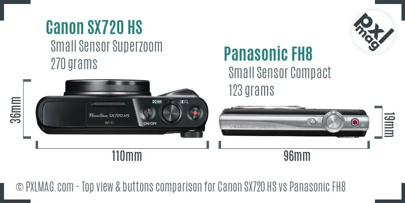 Canon SX720 HS vs Panasonic FH8 top view buttons comparison