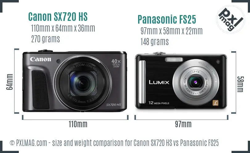 Canon SX720 HS vs Panasonic FS25 size comparison