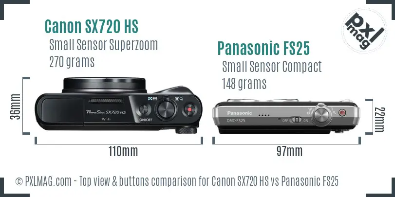 Canon SX720 HS vs Panasonic FS25 top view buttons comparison