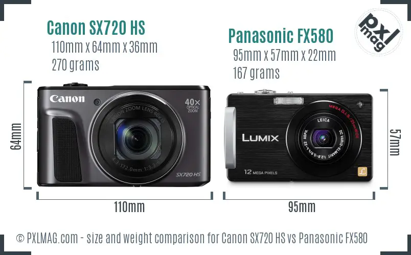 Canon SX720 HS vs Panasonic FX580 size comparison