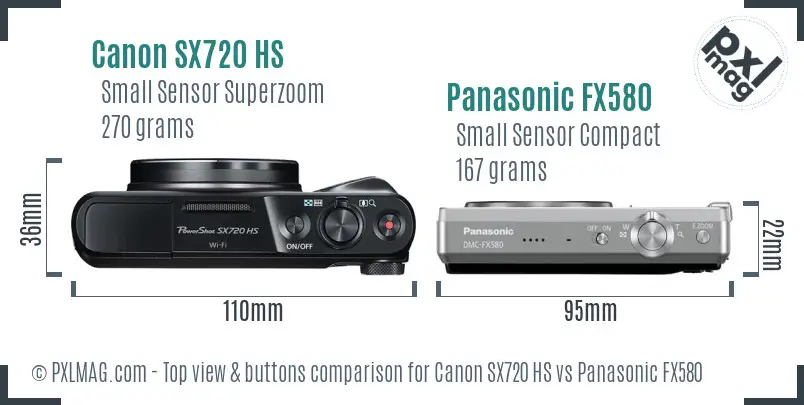 Canon SX720 HS vs Panasonic FX580 top view buttons comparison