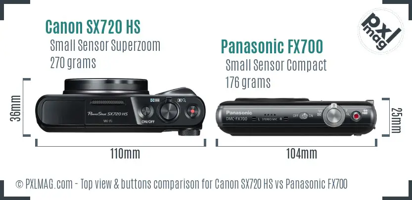 Canon SX720 HS vs Panasonic FX700 top view buttons comparison