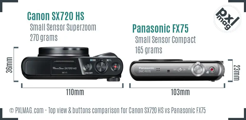 Canon SX720 HS vs Panasonic FX75 top view buttons comparison