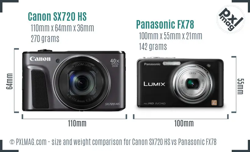 Canon SX720 HS vs Panasonic FX78 size comparison