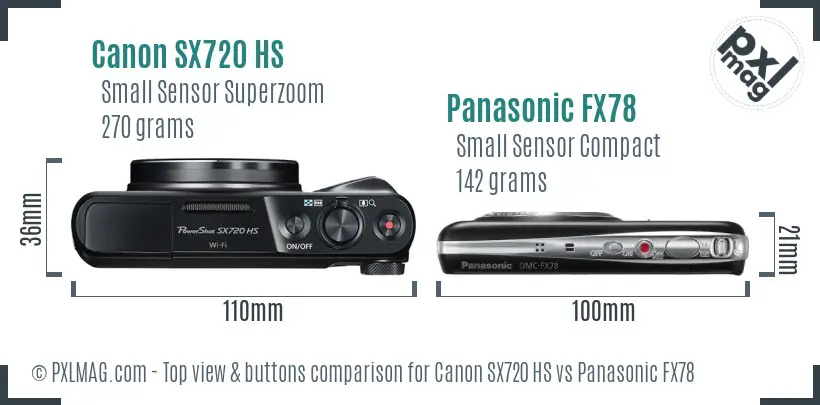 Canon SX720 HS vs Panasonic FX78 top view buttons comparison