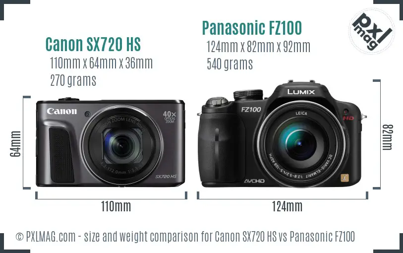 Canon SX720 HS vs Panasonic FZ100 size comparison