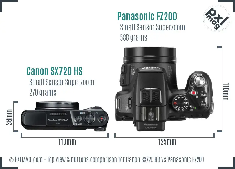 Canon SX720 HS vs Panasonic FZ200 top view buttons comparison