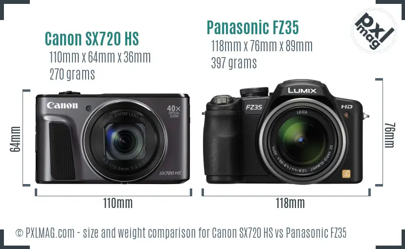Canon SX720 HS vs Panasonic FZ35 size comparison