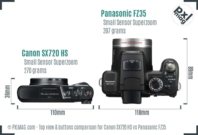 Canon SX720 HS vs Panasonic FZ35 top view buttons comparison