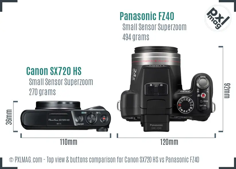 Canon SX720 HS vs Panasonic FZ40 top view buttons comparison Canon SX720 HS vs Panasonic FZ40 top view buttons comparison