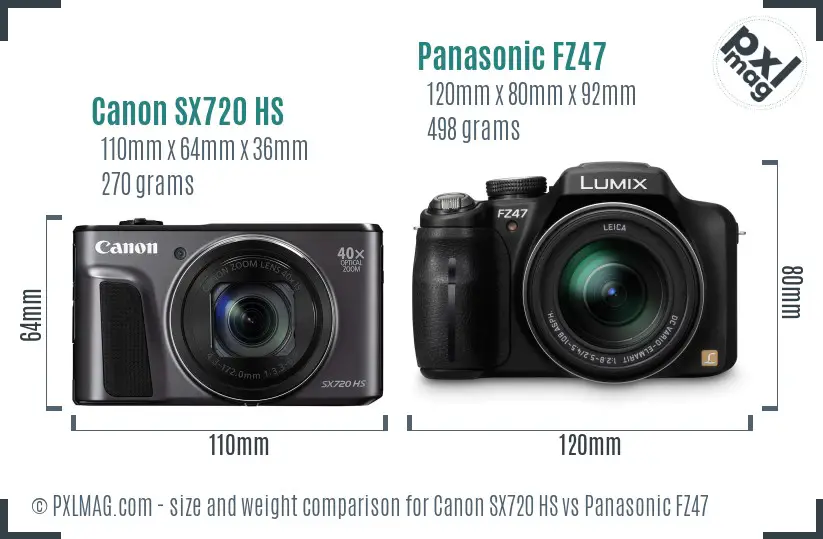 Canon SX720 HS vs Panasonic FZ47 size comparison