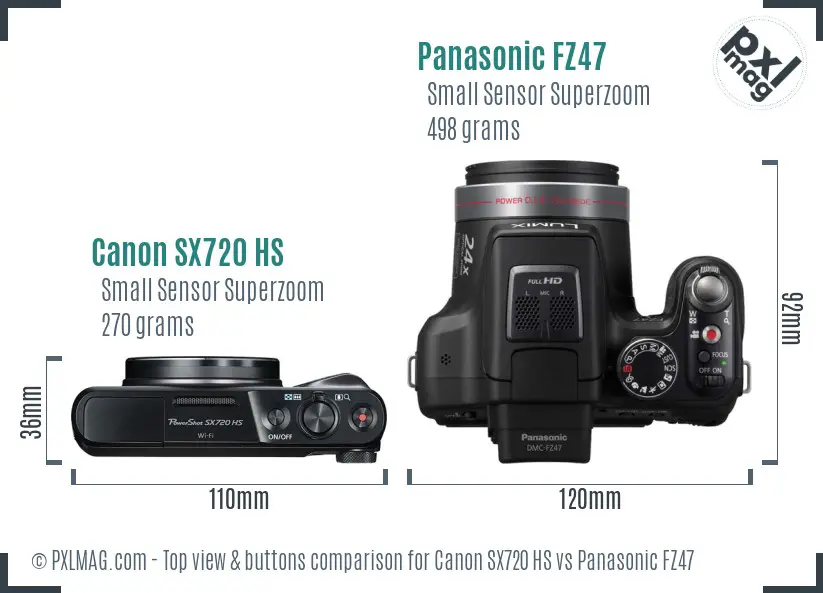 Canon SX720 HS vs Panasonic FZ47 top view buttons comparison