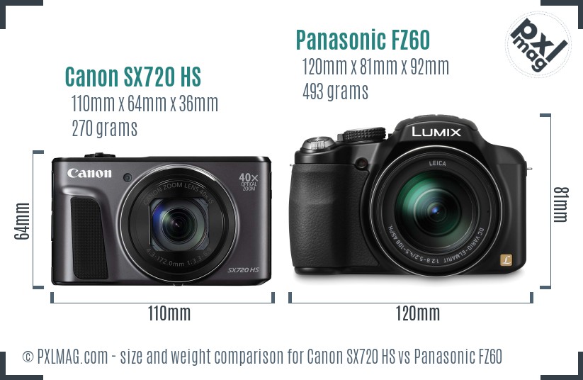 Canon SX720 HS vs Panasonic FZ60 size comparison