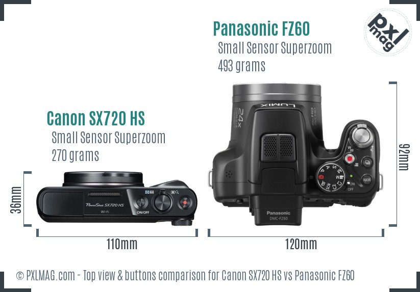 Canon SX720 HS vs Panasonic FZ60 top view buttons comparison