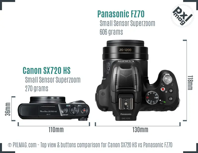 Canon SX720 HS vs Panasonic FZ70 top view buttons comparison